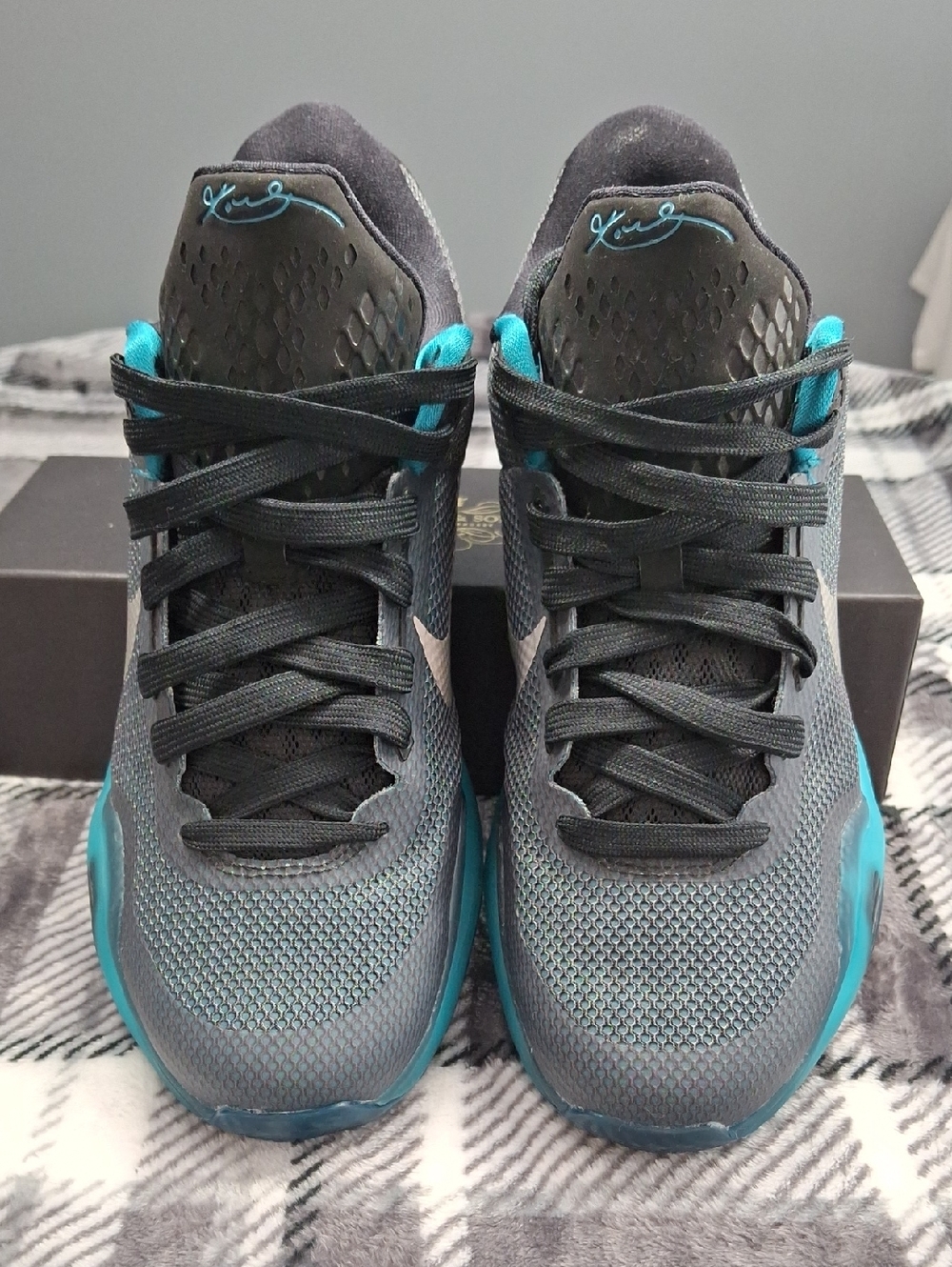 Nike Kobe 10 "Blackout" Prestine Condition Sneakers in Teal and Charcoal